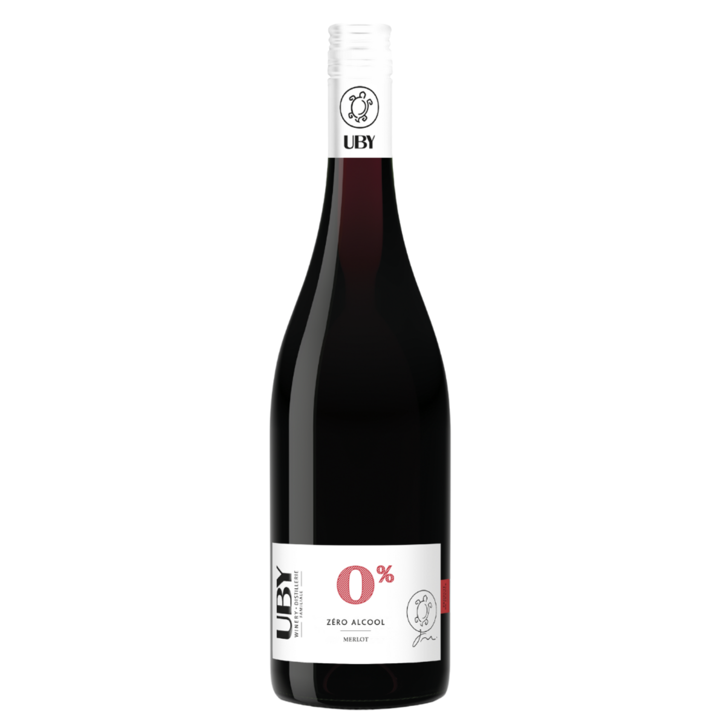 Bouteille UBY 0% Merlot – Vin rouge sans alcool fruité – Domaine UBY – Caves Charlemagne 75cl